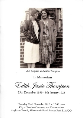 Order of Service for Edith Jessie Thompson, City of London Cemetery, 22 November 2018