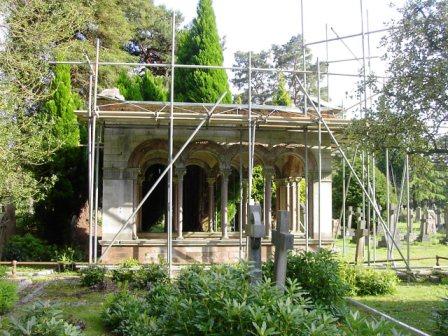 Scaffolding was erected around the Drake mausoleum Brookwood Cemetery